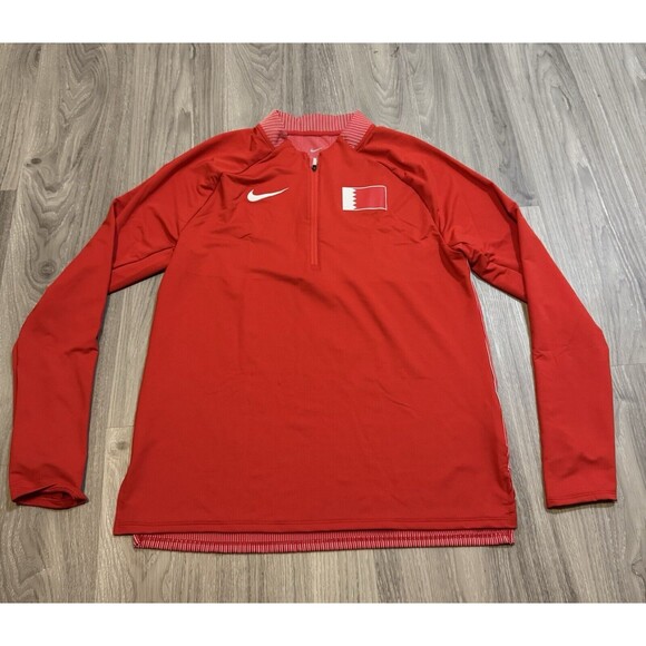 Nike Pro Elite Bahrain 1/4 Zip Red Pullover Track Running Size Large CK3192-657